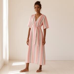 Le Stripe Beachcomber Kaftan NWT Size 1 AU 8/10 Pink Green Stripe Cotton Maxi